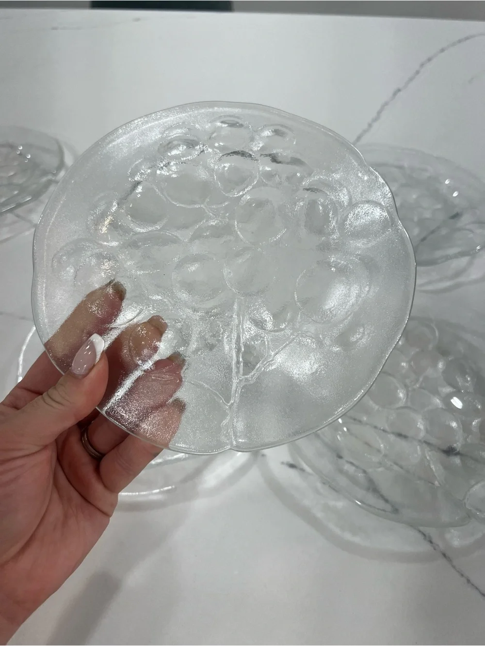 Kosta-Boda Handmade  Glass Serving Platter Grapes Motif, Vintage Sweden Set Of 6